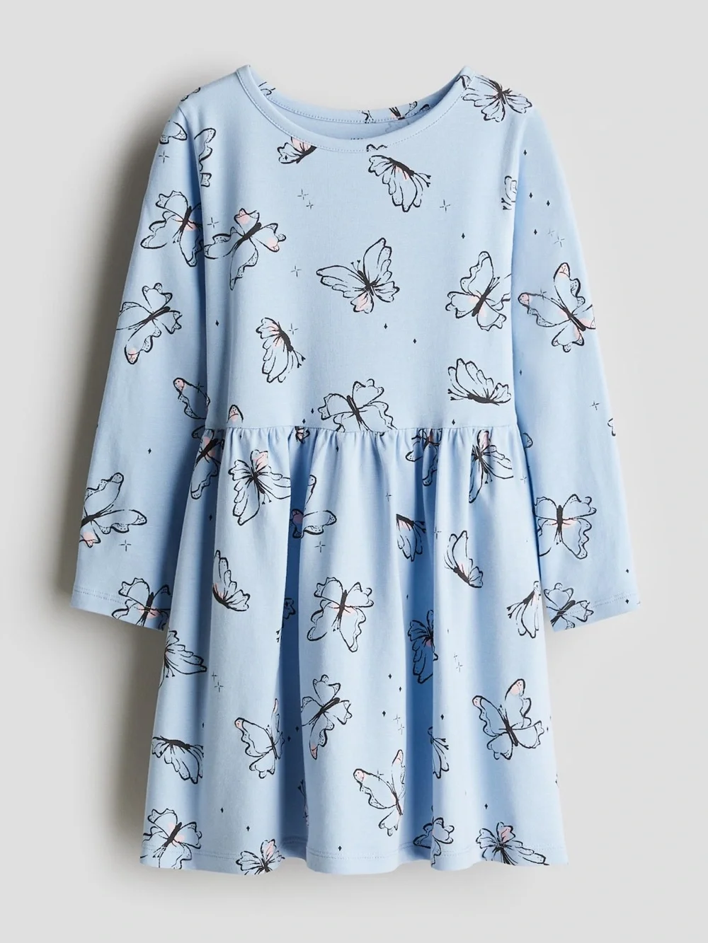 H&M Light Blue Butterfly Print Long-Sleeve Dress
